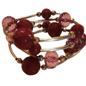 Vintage faceted beaded coil wrap bracelet pinkish purple